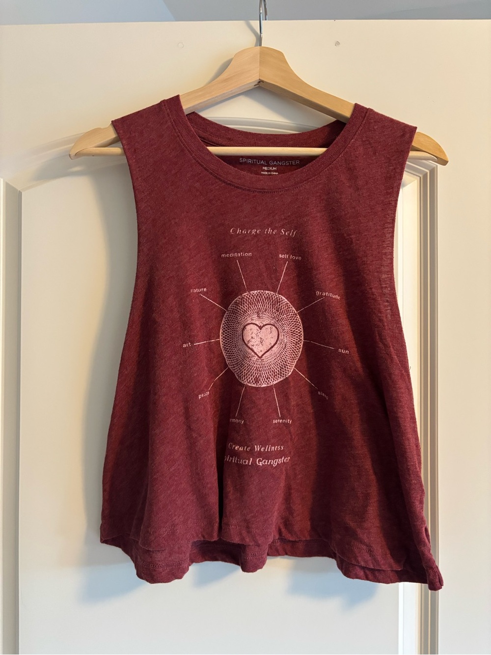 Spiritual Gangster Burgundy Graphic Muscle Tee